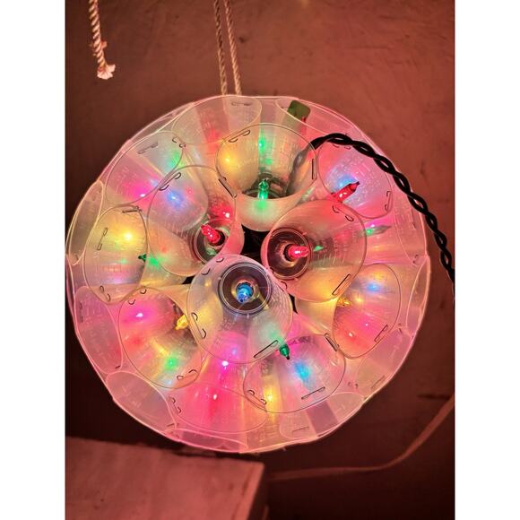Christmas Light Ball Multi Color Bulbs Plastic Medicine Cups 9" Dia Handmade - Picture 2 of 7